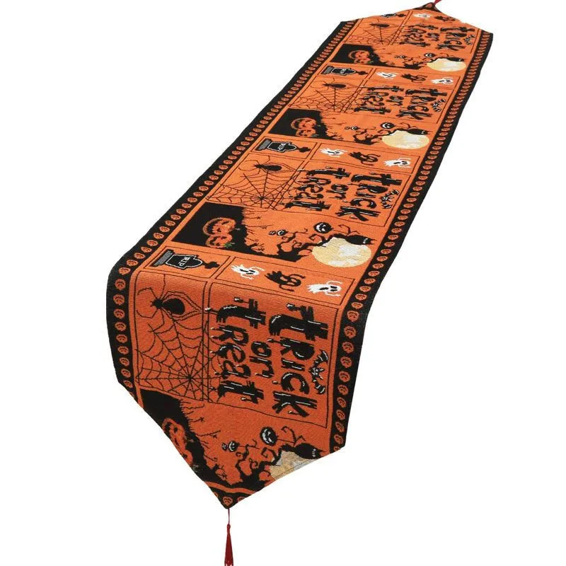 Linen Halloween Table Runner Pumpkin Spider Web Skull Dining Table Decoration Scary Table Cover For Halloween Dinner Party Decor