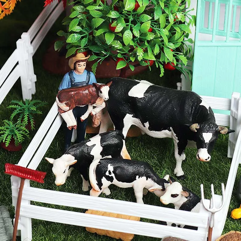 Oenux Neue Farm Haus Modell Action-figuren Farmer Kuh Henne Schwein Geflügel Tiere Set Figurine Miniatur Niedlichen Bildungs Kinder Spielzeug