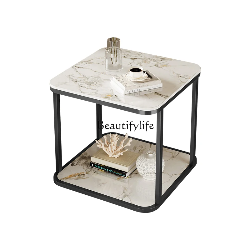 

Rectangle rock slab sofa side cabinet side table living room light luxury long small coffee table movable square side table