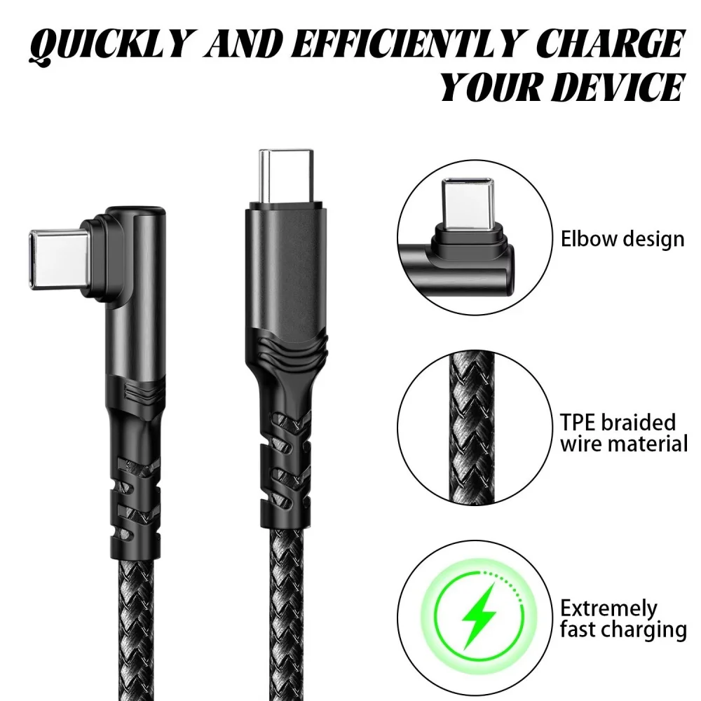 100W 90 Degree Elbow Right Angle Type C to C Cable PD Quick Charge 480Mbps Data Sync Wire For MacBook Pro iPhone Samsung Xiaomi