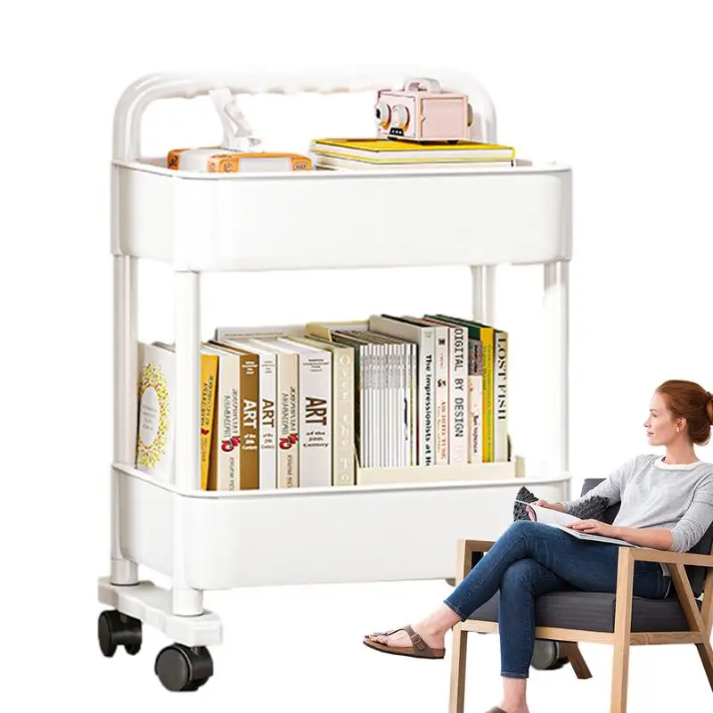 Movable Bookshelf Cart Reusable Rolling Storage Cart Movable Bookshelf for Kitchen, Bedroom, Living Room and Laundry Room