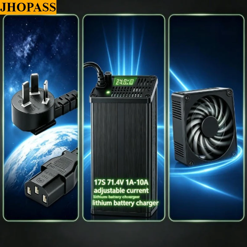 17S 220V Smart 71.4V 1A to 10A LCD adjustable current Li-ion LiFePO4 Lithium Charger Forklift Truck Floor Scrubber UK EU AU Plug
