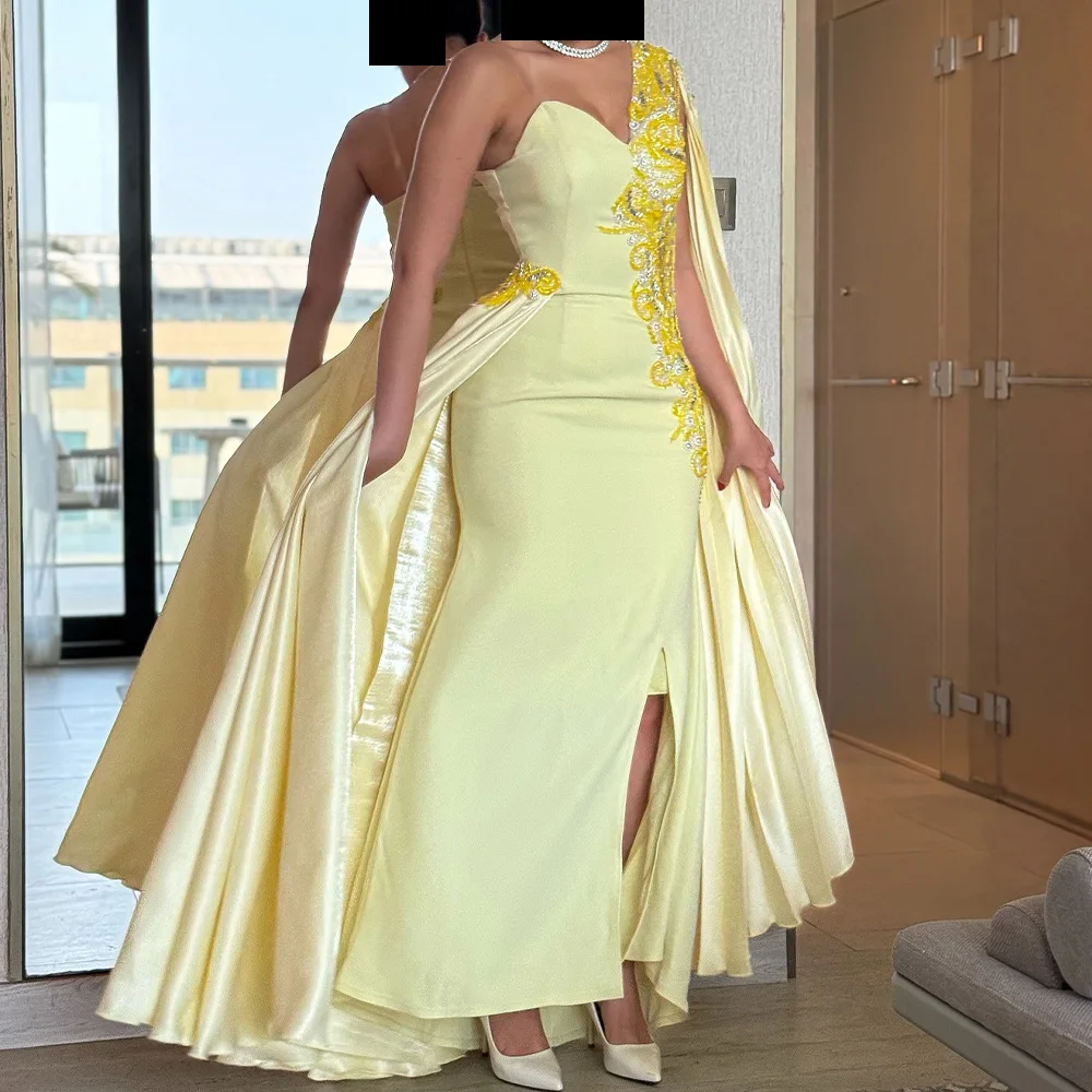 

Bespoke Occasion Gowns Ankle Length Pleats Sleeveless One Shoulder Shawl Sweep Train Crystal Beading Special Occasion Gowns 2024