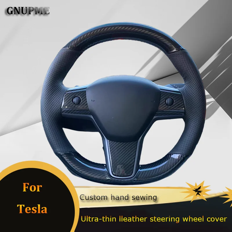 

DIY Hand-stitched Car Steering Wheel Cover Carbon Fiber Leather For Tesla Model 3 2015-2021 Model Y 2019-2021 Car Accessories