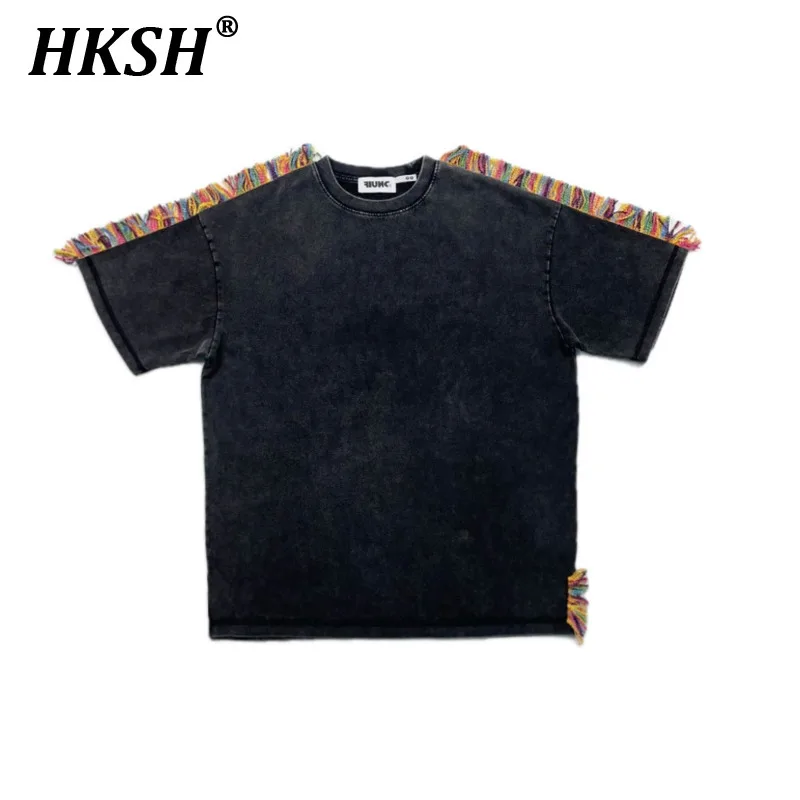 HKSH Spring Summer New Men's Tide Punk Dark Colorful Tassel Series T-shirt Washing Fashion Short Sleeves Tees Cotton Chic HK1592