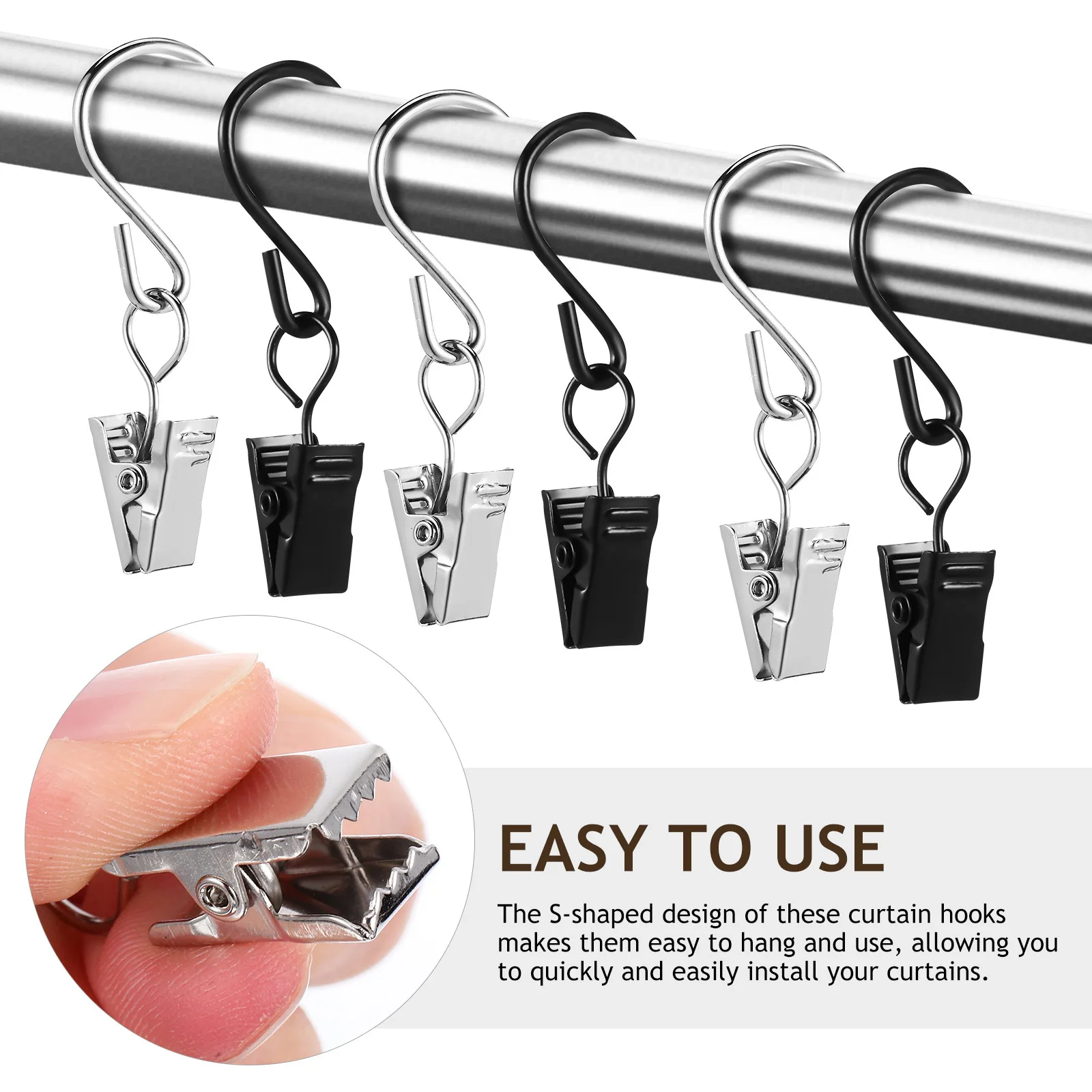 50 pezzi ganci per tende clip materiale in ferro ganci a S clip per tende facili da appendere per tende anelli per clip per aste per tende