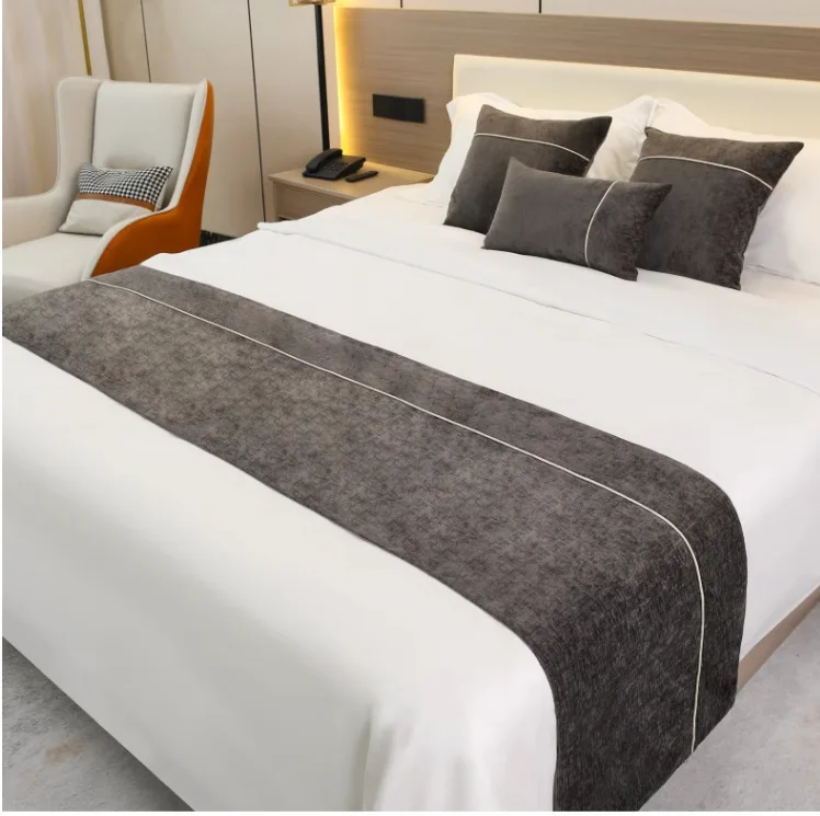 Plain-color Chenille Hotel Bed Flag Solid-colored Bed End Towel Simple and Light Luxury Homestay Apartment Inn Bed Cover Runner