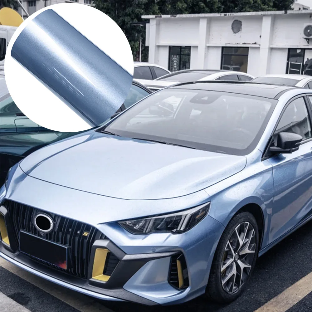 Vinilo Adhesivo para Automóviles Color Azul Niebla Metálico, Película para Envolver Automóviles, Vinilo PVC para Cambio de Color, Adhesivo PET sin Burbujas, Decoración Exterior para Carrocería de Automóvil