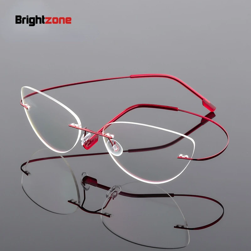 Flash Sale Rimless Titanium Alloy Super Elastic Frameless Men's And Women's Cat's Eye Metal Glasses Myopia Frame Surprise Price