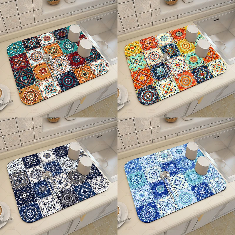 מזרנים לשולחן מטבח מזרנים לניקוי קפה בסגנון אתני מודפס מזרנים לייבוש מהיר סופר ספיגה