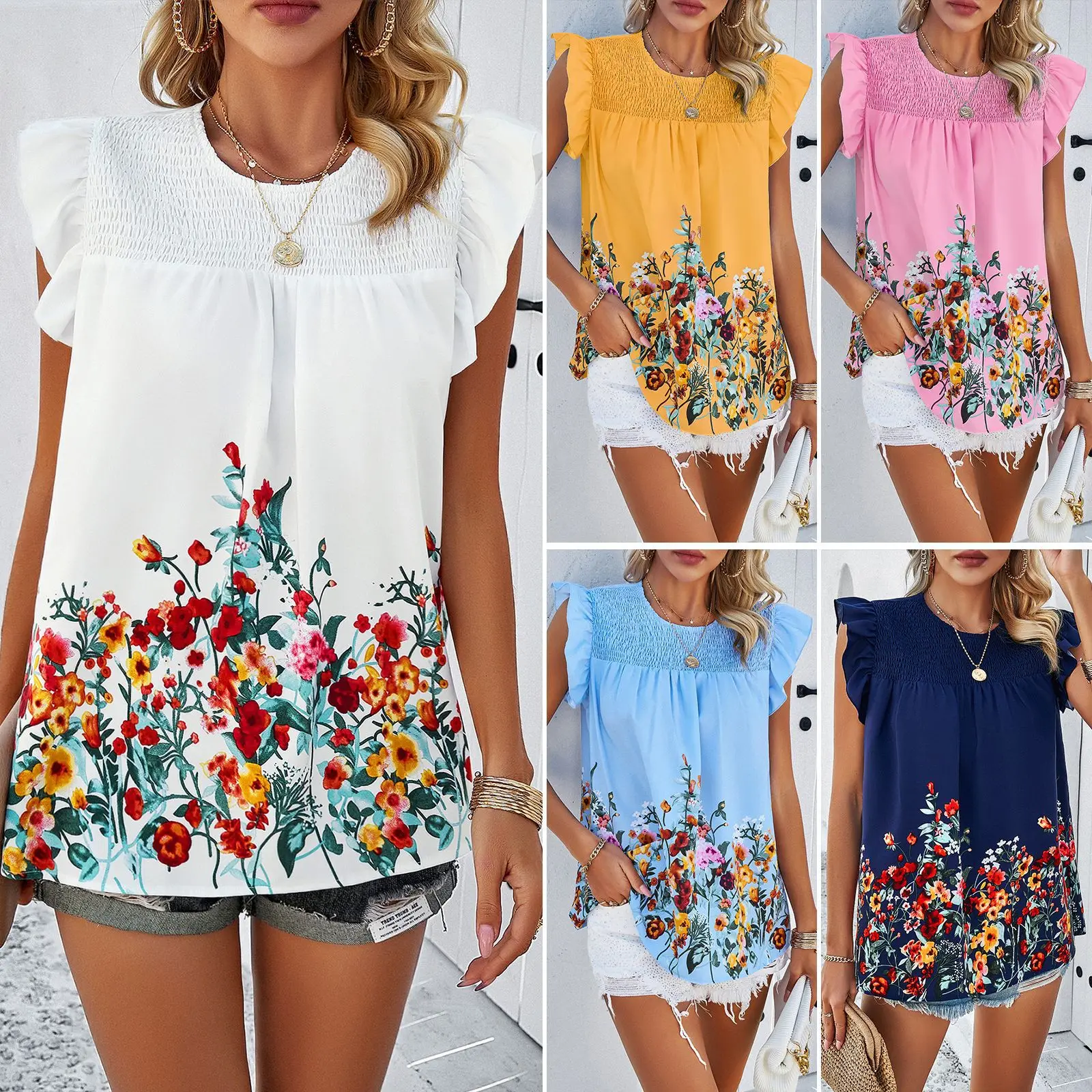 

Women's Clothing 2025 Spring And Summer Temperament Casual Printing Crew Neck Sleeveless Top