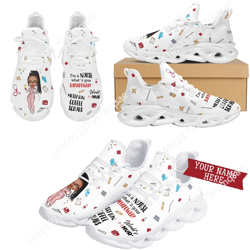 

Custom Women's Medical Shoe Breathable Operating Room Footwear Veterinary Working Sneakers Girl's Nursing Shoes Print Flats