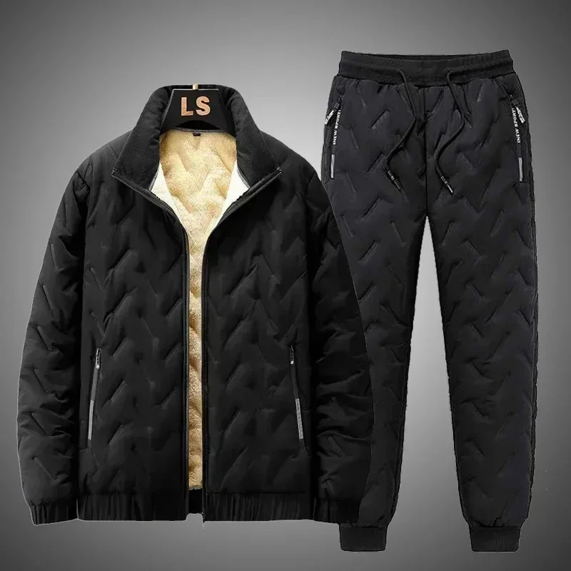 

Новый мужской комплект для бега, спортивный костюм, зимний флис ягненка, теплая мужская пуховая хлопковая куртка на молнии, пальто + брюки, комплекты из двух предметов, мода 7XL
