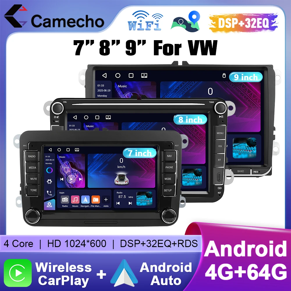 Inefala autoradio sans fil CarPlay Android Auto pour VW Volkswagen Golf 5 6 Polo Passat B6 B7 lecteur multimédia 4 + 64G WIFI GPS