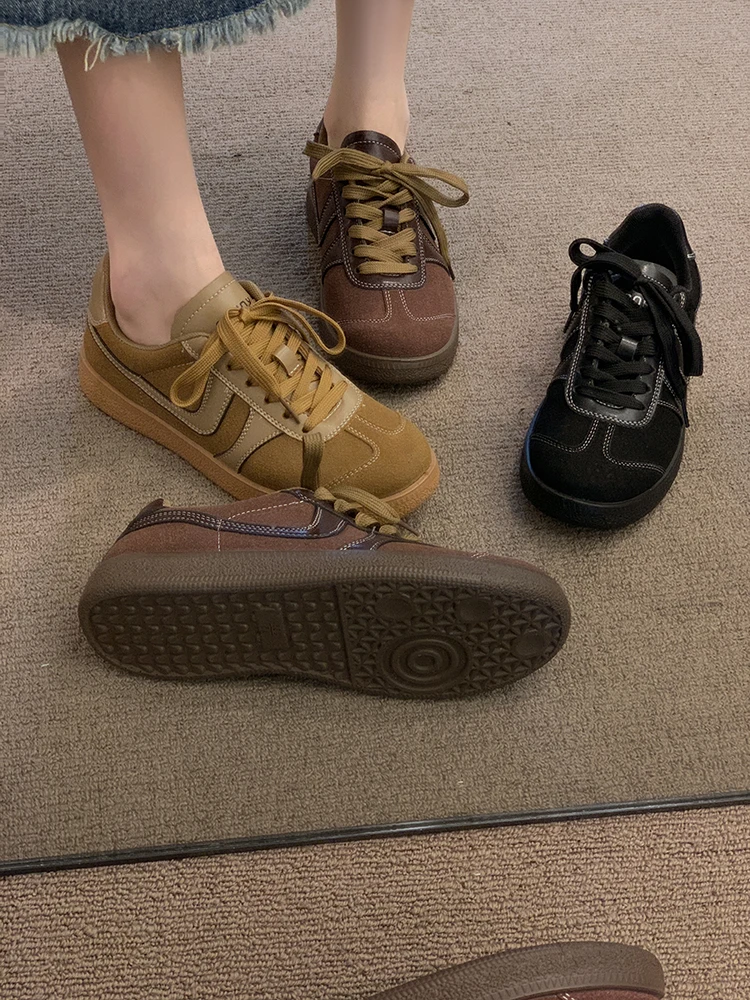 

Женские туфли с круглым носком, осенняя модная женская обувь, повседневные кроссовки, осень 2024, удобное платье в стиле ретро, Новая мода из искусственной кожи