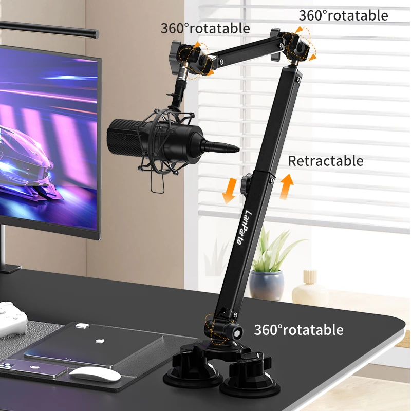 Lanparte Mic Boom Arm Desk Mount, Microphone Stand Arm Profile 360° Swivel, Adjustable Mic Arm with Detachable Rise Column
