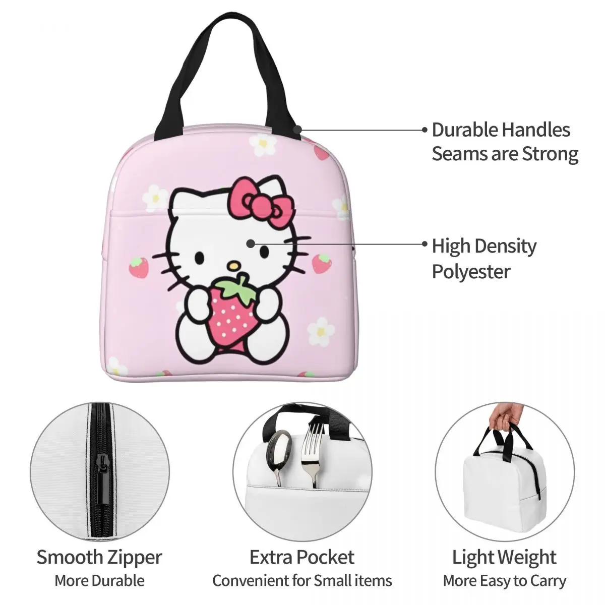 Hello Kitty Love fragole borsa termica per il pranzo borsa termica riutilizzabile a tenuta stagna Tote Lunch Box School Travel Girl Boy