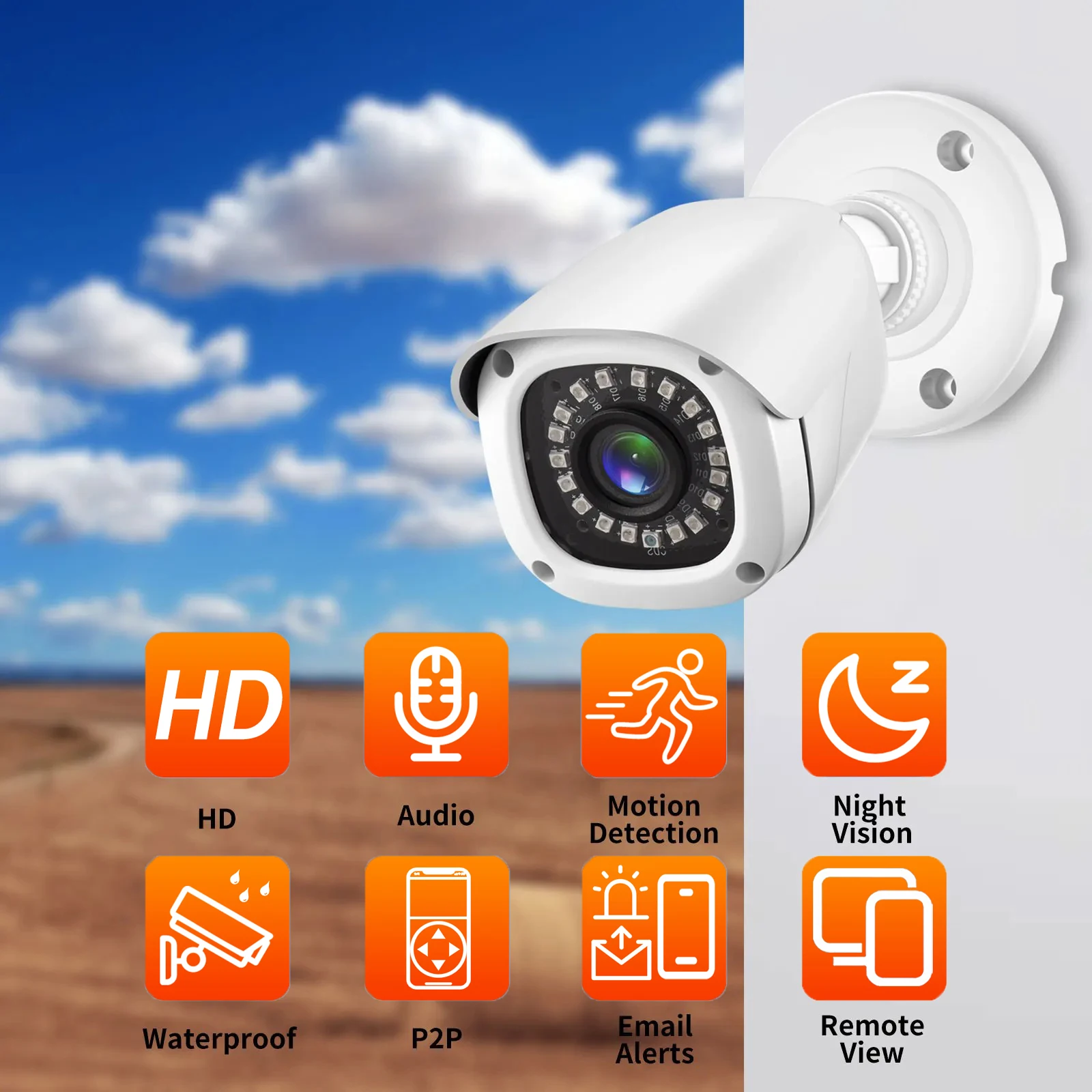 Gadinan-Câmera IP HD à prova d\'água, Visão Noturna, Ao ar livre, One Way Audio, Detecção de Rosto, LED IR, P2P, POE Bullet, CCTV, 8MP, 5MP, 4MP