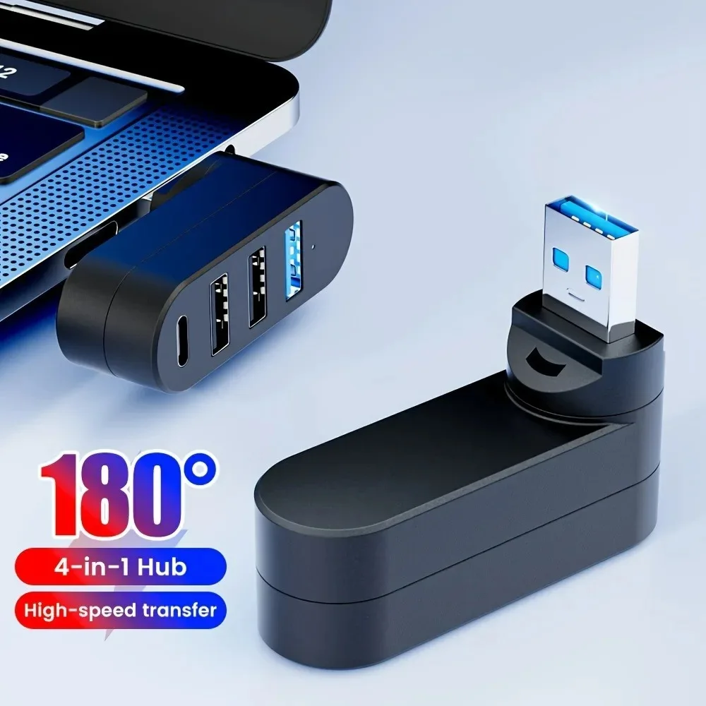 180° Rotatable Mini USB 3.0 Hub 4 Ports USB 2.0 Type C 2.0  High Speed Data Transfer Charging Docking Stations for Laptop Phone