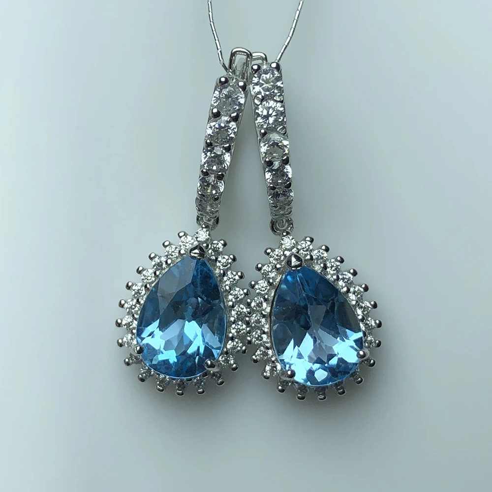 

MELE Natural blue topaz silver earring, pears 7mm*10mm, deep blue color and professional cutting, fine and exquisite jewelry