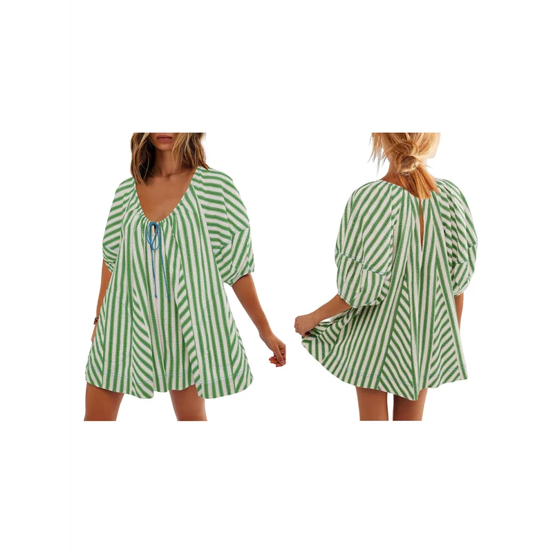 

Womens Oversized Striped Romper Dress Shorts Jumpsuit Beach Vacation Clothes With Pockets-A55G