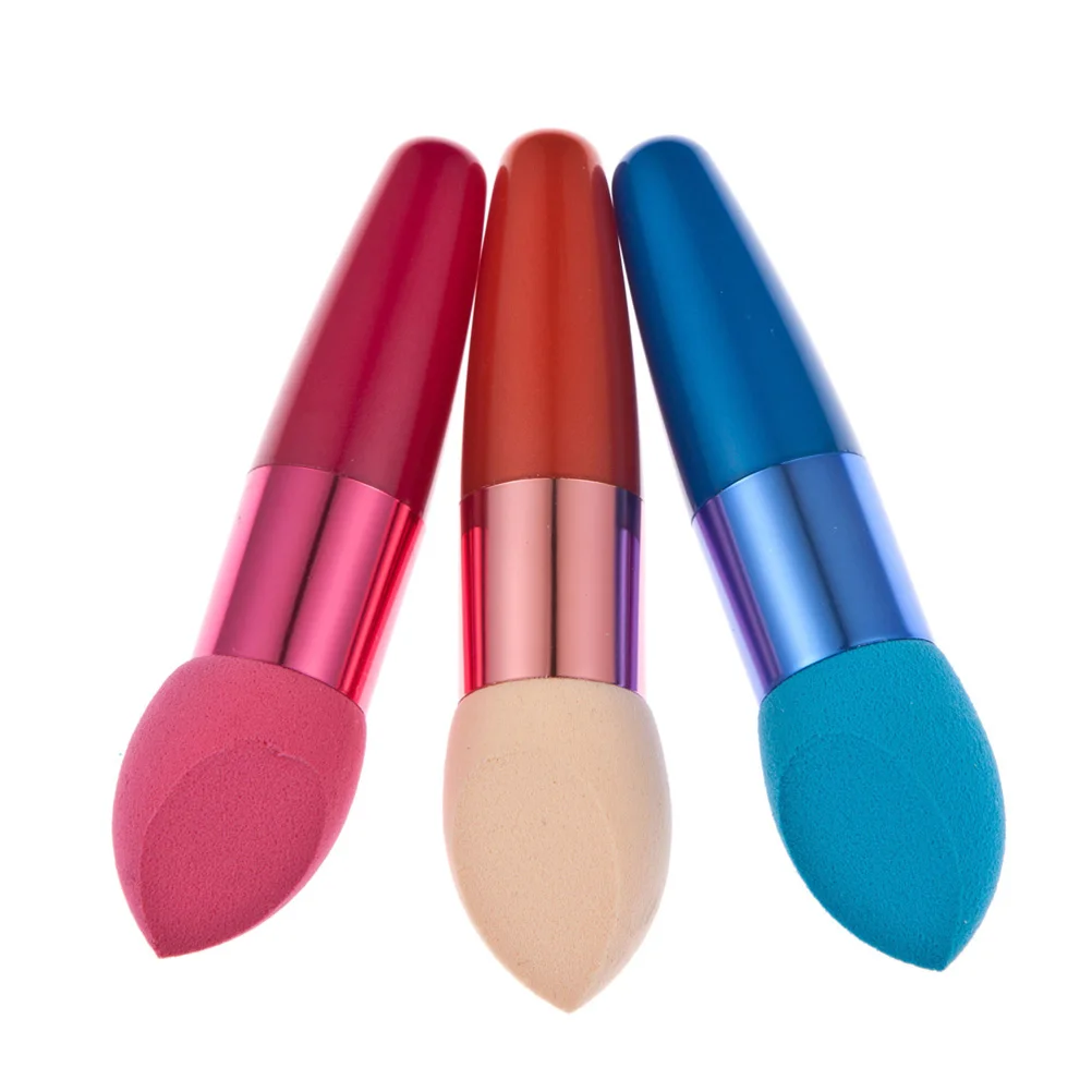 

3pc Water Droplet Sponge 10.5Cm Red+Blue+Skin Reusable Makeup Foundation Brush Lollipop Applicator Tools