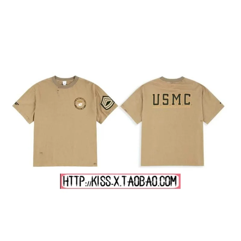 2026 Summer Protocol Index Double-headed Eagle Embroidery Badge Letter Print Weathered Short Sleeve T-shirt Casual Loose Fit ...