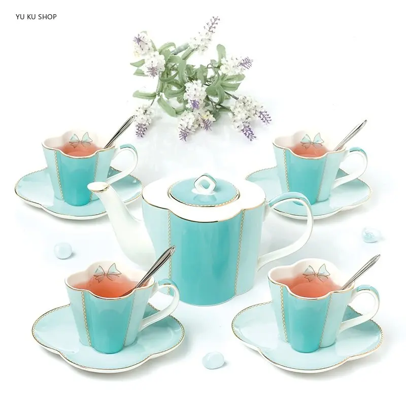 

Four-leaf Clover Ceramic Coffee Cup Set English Afternoon Flower Tea Set Household Teacup Kettle European Bone China Porcelain