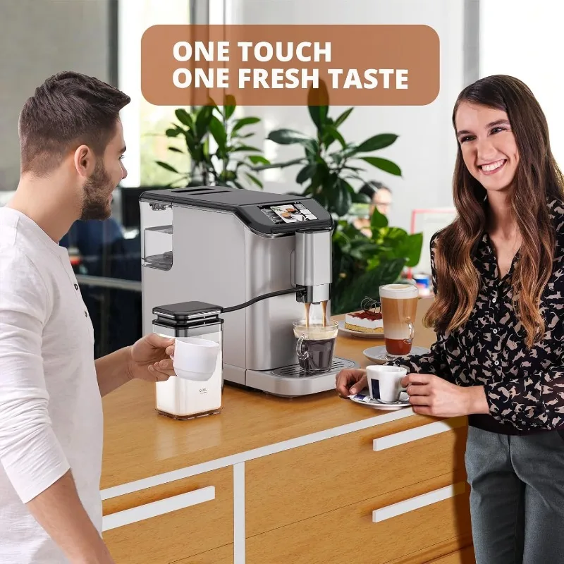 Fully Automatic Espresso Machine With Milk Frother, One Click Recipes, Touch Display, 20 Bar Pressure, 15 Grind Settings,