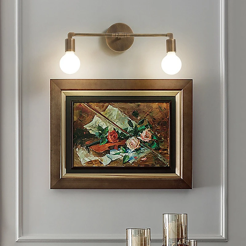 Nordic Retro Ceiling Full Copper Wall Lamp E27 in Front of The Mirror Vanity Table Bathroom Bar Counter Wall Painting Lighting