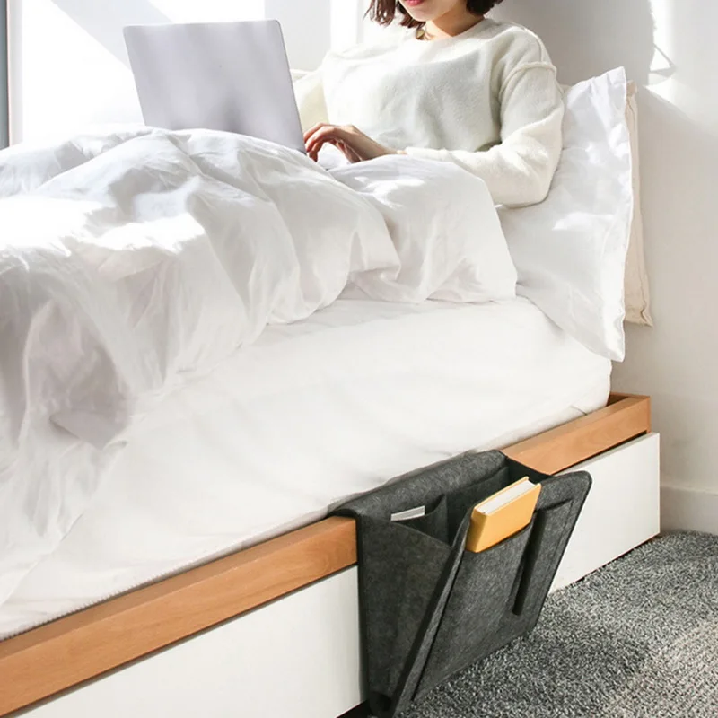 1PCS Felt Bedside Storage Bag Pouch Bed Desk Bag Sofa TV Remote Control Hanging Couch Storage Organizer Bed Holder Pockets
