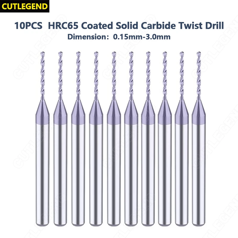 Cutlegend Hrc65 Ticn Revestido Sólido Carboneto Torção Broca Bit Diâmetro. Diâmetro da Pata de 0.32.99 Mm. Broca Inteira do Aço de Tungstênio de mm Micro 10 Pcs