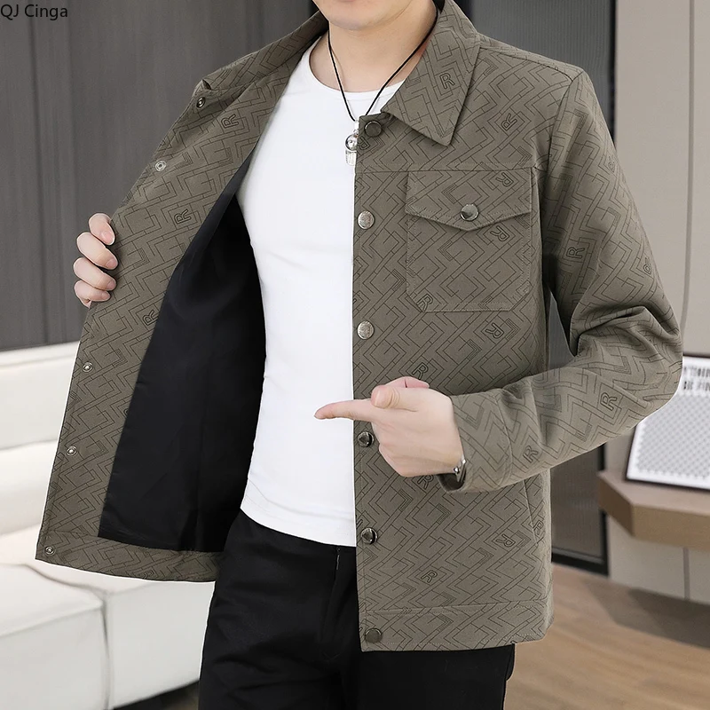 

New Fall Men's Lapel Long-Sleeve Jacket, Single-Breasted Black Coat, Pockets Are Featured on Both Sides of The Chest,Asian Sizes