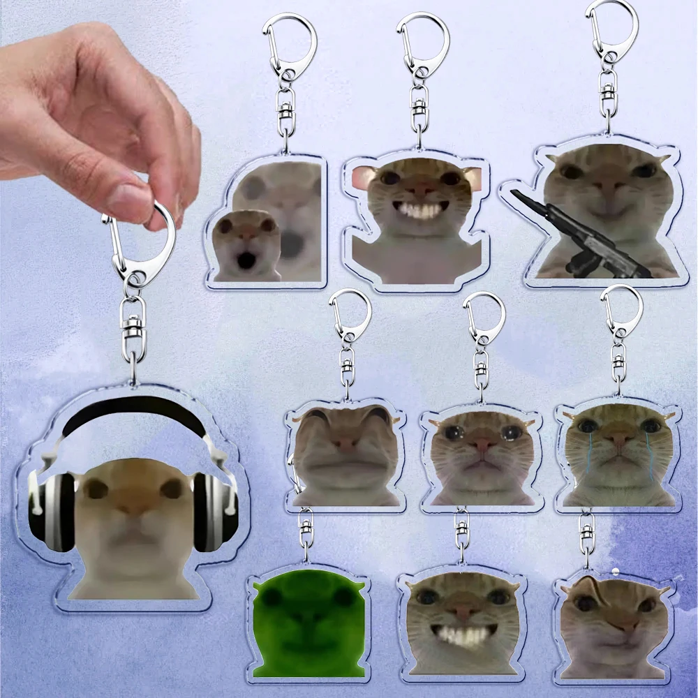 Popular Cute Cat Funny Keychains for Accessories Bag Pet Cat Lover Meme Meow KeyChain Ring Jewelry Fans Gifts Keyrings