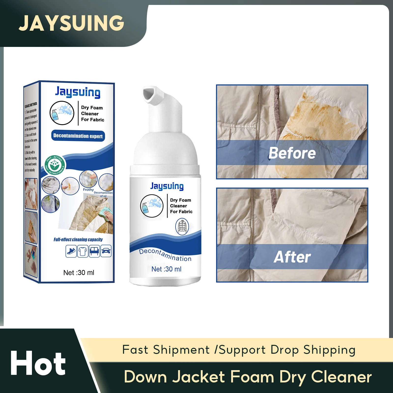 Down Jacket Foam Dry Cleaner Clothing Dry Cleaning Agent Mattress Stain Remover Curtain Carpet Household Rinse Free Foam Cleaner