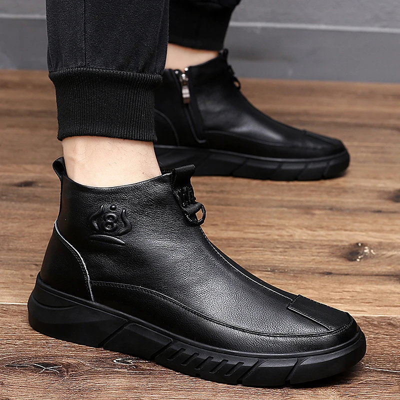 Bota de zíper lateral masculina, sapato de veludo quente, confortável, casual, curto, inverno, novo, 2022