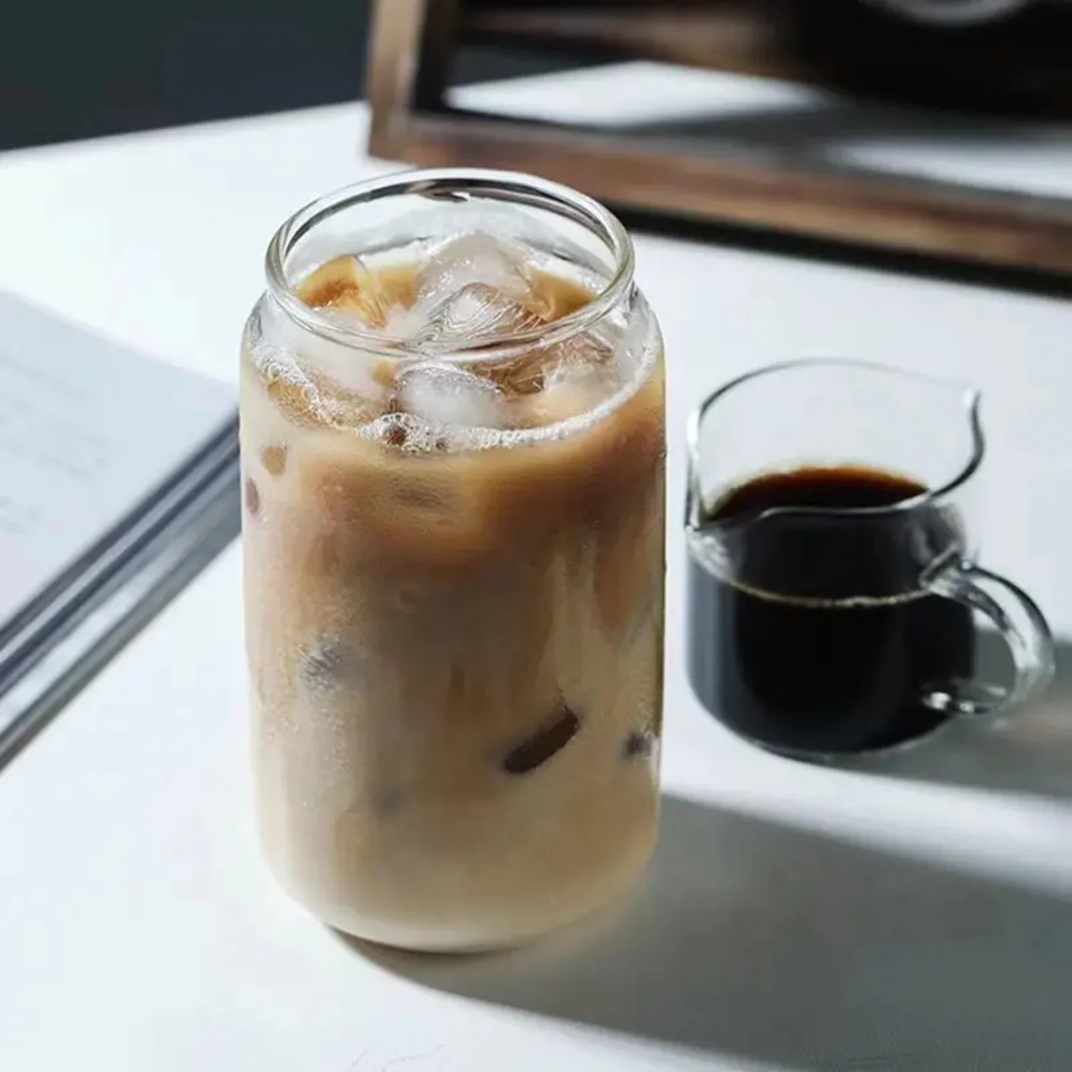 Leeseph Coffee Mug Glass Cup With Lid and Straw Transparent Coffee Tea Milk Juice Cold Drinking Cup Bar Kitchen Accessories