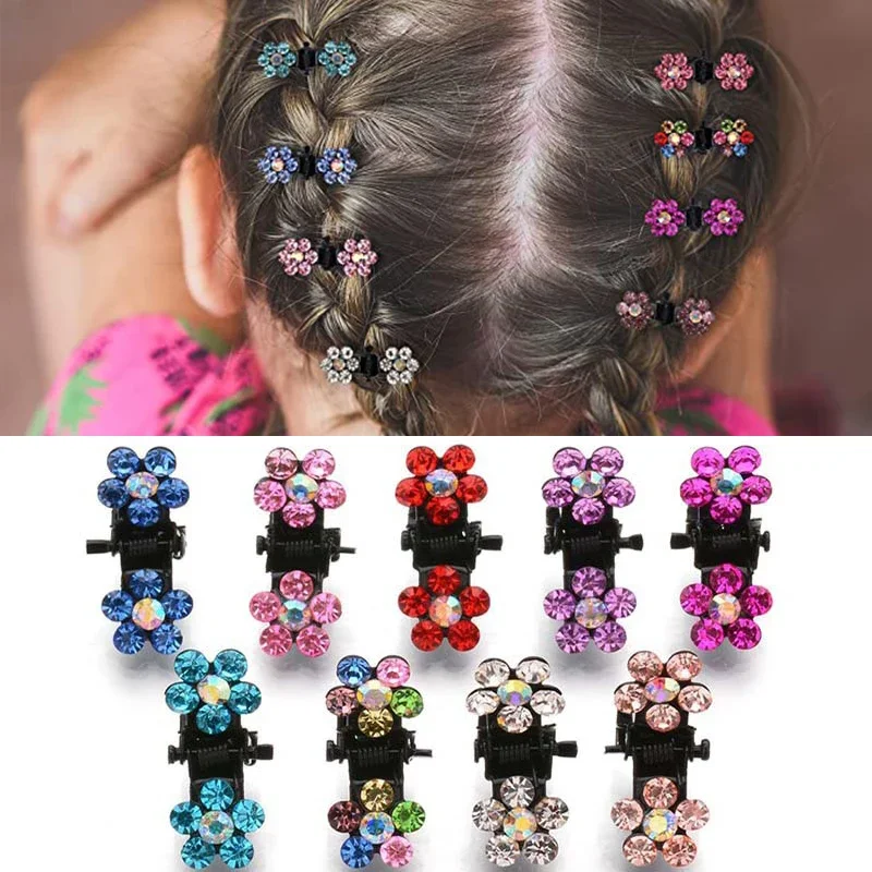 Mini Rhinestone Hair Clips Women Girls Crystal Flower Hair Claws Shiny Metal Hairpins Kids Party Headwear Hair Accessories