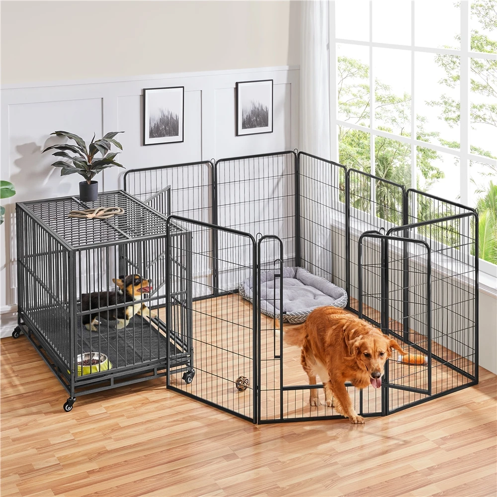 

Costoffs Metal Pet Playpen Dog Playpen Panels Steel Dog Cat Exercise Barrier with Door Perfect Gift for Dogs Pet Playpen