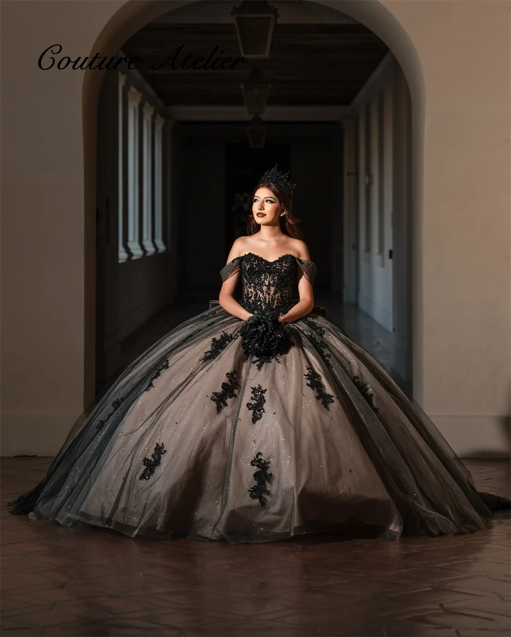 Black Off The Shoulder 15 Year Old Quinceanera Dresses Beaded Lace Appliques With Bow Ball Gown Princess Dress Graduation Gown