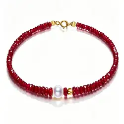 Earth Mined 7.5 Inches Long Red Ruby Round Cut Beads Bracelet Cuff Elegant Chain Wristband All Saints' Day Pray Elegant Gift