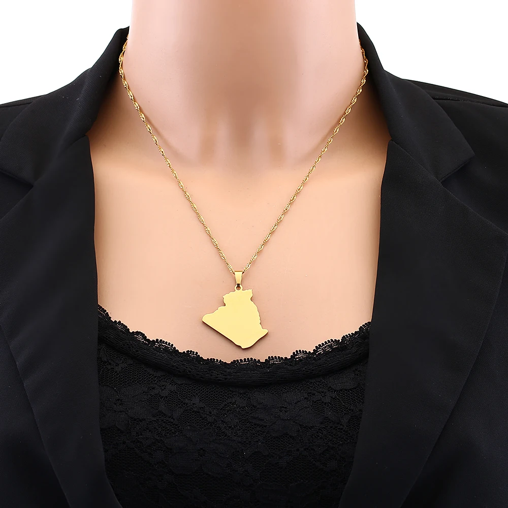 Afrika Algerien Karte Stadt Anhänger Halskette Edelstahl Männer Frauen Ethnische Karten Schmuck Afrikanisches Geschenk – Detail 15