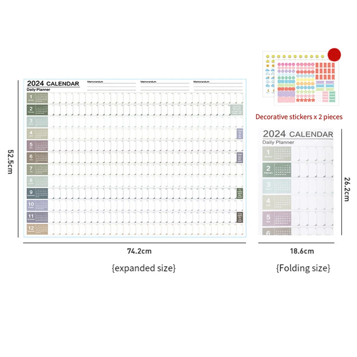 3PCS Calendar 2024 - Wall Calendar 2024,365 Day Poster Calendar Collapsible for School Home Office 29.2X20.7Inch