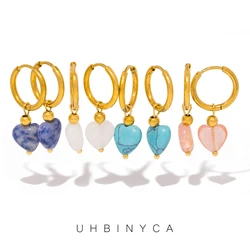 UHBINYCA Detachable Natural Stone Heart-shaped Pendant Earrings, Stainless Steel Hoop Earrings