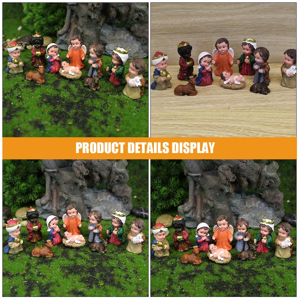 1Set Resin Jesus Nativity Set Small Desktop Nativity Figurines Creative Detailed Religious Christmas Decor for Household Church