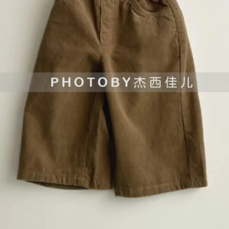 

Children's Solid Color Corduroy Pants Autumn and Winter New Items Striped Velvet Versatile Casual Versatile Wide Leg Pants