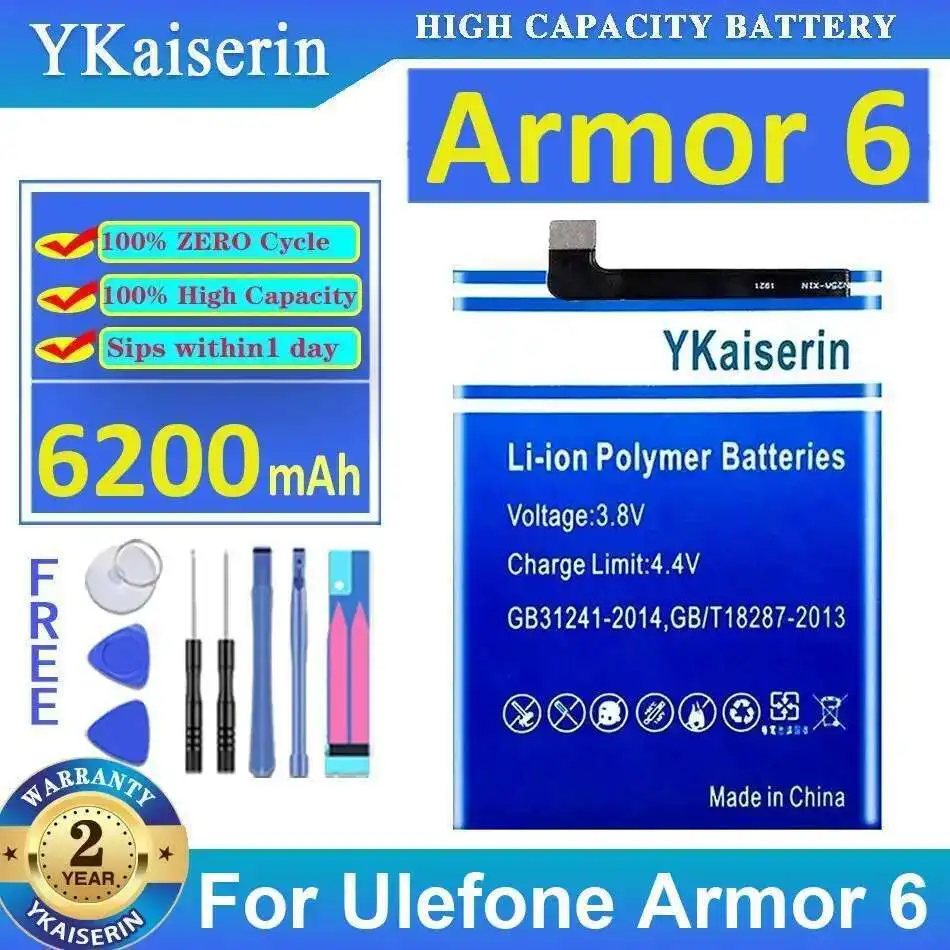 

Аккумулятор мобильного телефона емкостью 6200 мАч для Ulefone Armor 6 Надежная мощность Прочный