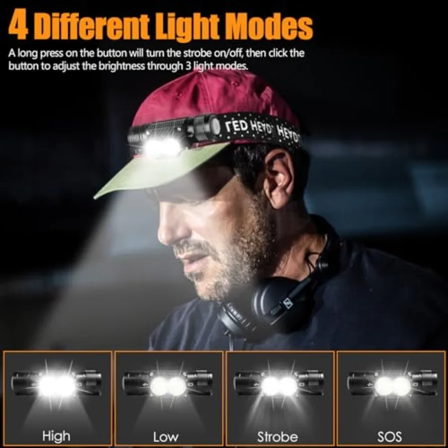 Headlamp Rechargeable 4 Pack 1200 Lumen LED Head Lamp with 4 Light Modes IPX6 Waterproof Super Bright High Lumen Headlamps Adju