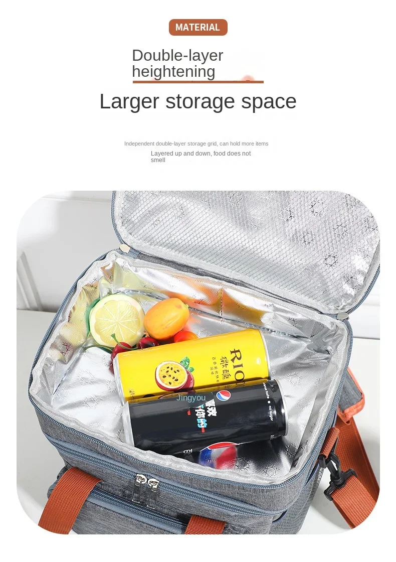 Tragbare Lunchtaschen mit doppelter Schicht, Lebensmittelbox, robuste Camping-Rucksäcke aus Oxford-Gewebe, Kühlbox, große Kapazität, ideal für Picknicks, langlebig, für Grillabende im Freien. – Detail 10