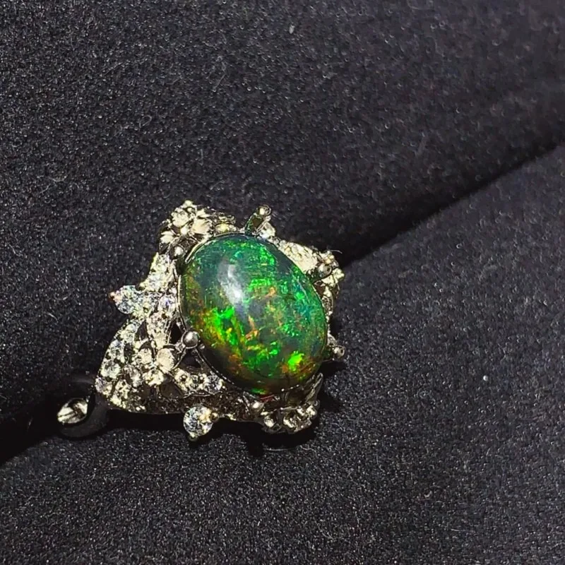 YULEM Natural Black Opal Ring 925 Silver8x10mm Bring Certificate Beautifully Wrapped Holiday Gift for Girls